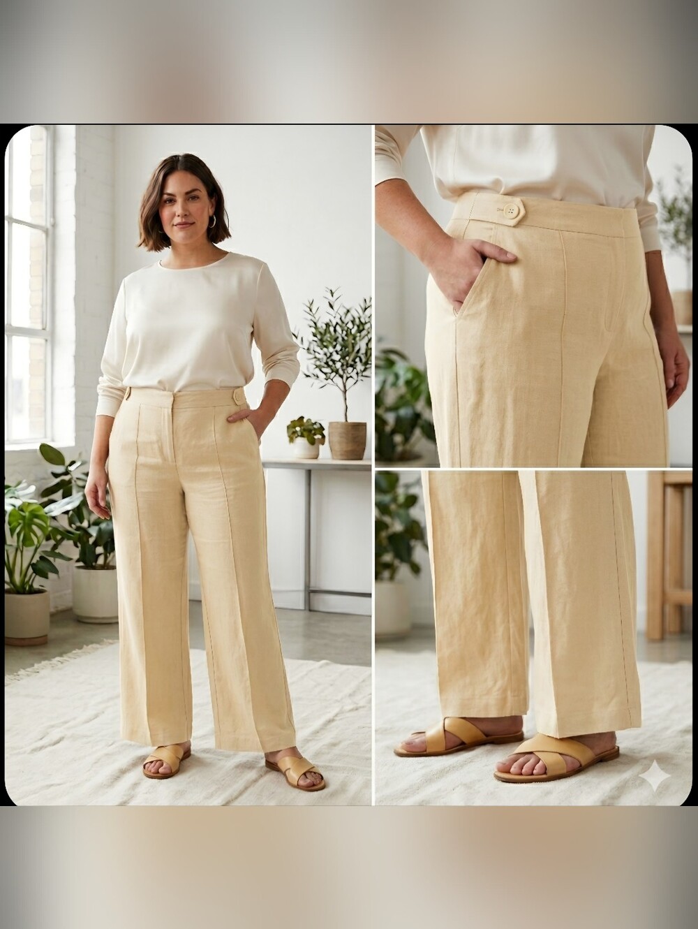 F&F Florence Size 20 Linen Blend Wide-Leg Pants in Light Beige Tan NWT